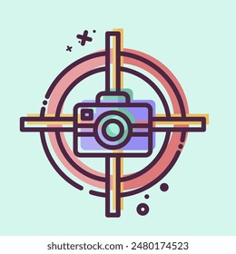 Icon Focus Camera. bezieht sich auf das Kinosymbol. MBE-Stil. einfache Entwurfsdarstellung