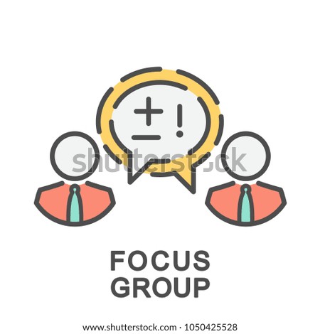 Icon focus group. Interviewing representatives of the target audience to get an opinion about the object of research. The thin contour lines with color fills.
