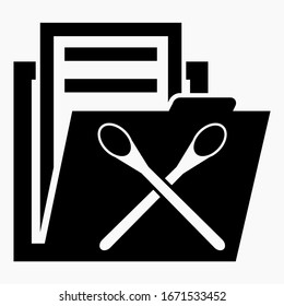 Icon folder with documents and spoons. Restaurant menu. Accounting bills cafe, restaurant. Accounting catering. Vector icon.