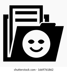 Icon folder and emoticon with a smile. Documents of children's creativity. Illustration of advertising. Vector icon.