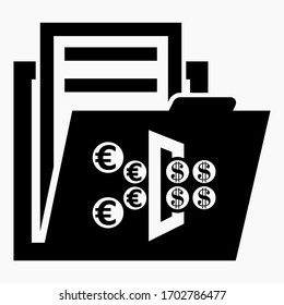Icon folder and exchange euro to dollar. Exchange Rates. Exchange Rate Archive. Bank documents. Vector icon.