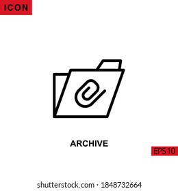 Icon folder file archive. Outline, line or linear vector icon symbol sign collection for mobile concept and web apps design.