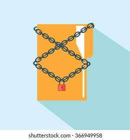 Icon folder locked with a key and chain, vector illustration.