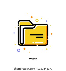 Icon of folder with paper for office work concept. Flat filled outline style. Pixel perfect 64x64. Editable stroke