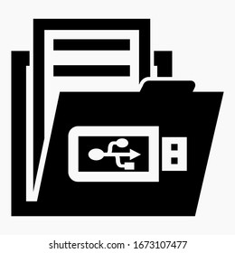 Carpeta de iconos y conector USB. Documentos de medios flash. Carpeta de equipo Usb. Icono del vector.