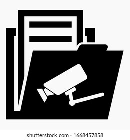 Symbolordner und Videoüberwachung. Videodateien. Sicherheitssystem. Cloud-Sicherheitsdienst. Remote-Zugriff auf Videoüberwachung. Vektorillustration Symbol.