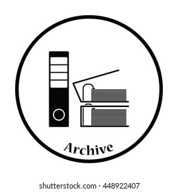 Icon of Folders with clip. Thin circle design. Vector illustration.