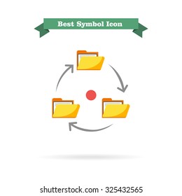Icon of folders with documents arranged in circle with arrows