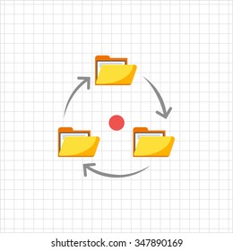 Icon of folders with documents arranged in circle with arrows