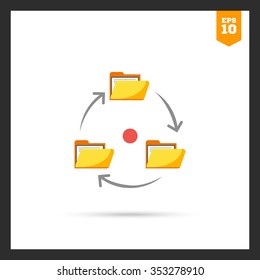 Icon of folders with documents arranged in circle with arrows
