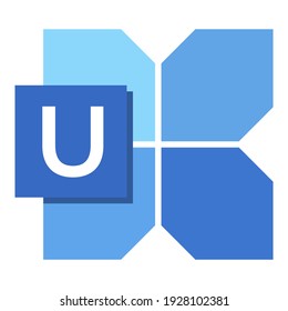 Letra de icono U con fondo de forma azul para ui, app, web. Ilustración vectorial del símbolo de diseño del logotipo.