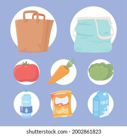 icon food and bags cartoon