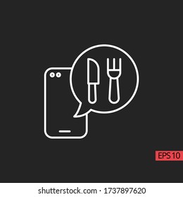 Icon food call line, outline vector sign, linear style pictogram isolated on black. Sign or symbol.