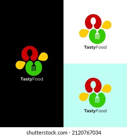 Icon food logo. Fork and Spoon in circles. Catering concept