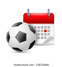 Icon of football and calendar with marked day. Sport event