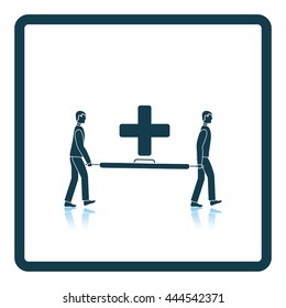 Icon of football medical staff carrying stretcher. Shadow reflection design. Vector illustration.