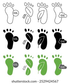 Icon of footprints with leaves, symbolizing environmental impact, sustainability, or carbon emissions.