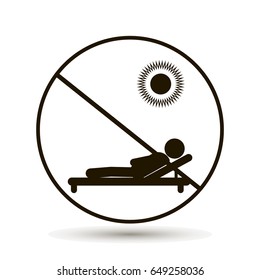 Icon forbidding to be on the beach, prohibiting sunbathing. Vector illustration on white background
