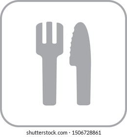 Icon of fork and knife in modern and trendy design. Both fork and knife are solid color. This is simple design of cutlery.