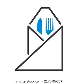 Icon Of Fork And Knife Wrapped In Napkin. Editable Bold Outline With Color Fill Design. Vector Illustration.