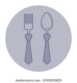 Icon of fork and spoon, elegantly detailed with tie motif, perfect for food-related projects or dining topics