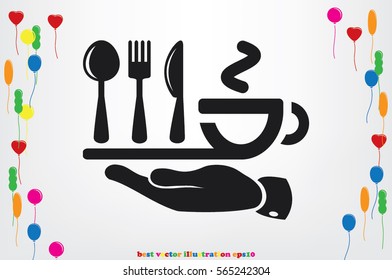 icon of fork, spoon, knife, cup vector illustration.