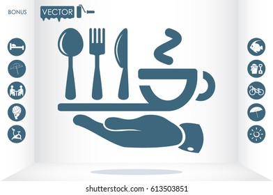 icon of fork, spoon, knife, cup vector illustration.