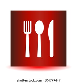 Icon fork, spoon, knife on a red background. Vector illustration.