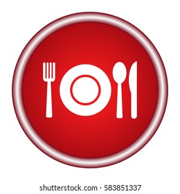 Icon fork, spoon, knife on a red background. Vector illustration.