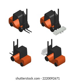 Icon forklift, isolated on white background. 3D isometric style, vector illustration.