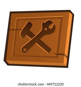 Icon in the form of a billboard with the carpenter tools isolated on white background. Vector cartoon close-up illustration.