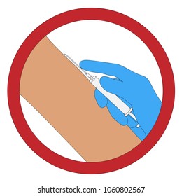 Icon in the form of a hand with a syringe for injection. Vector illustration.
