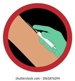 Icon in the form of a hand with a syringe for injection. Vector illustration.