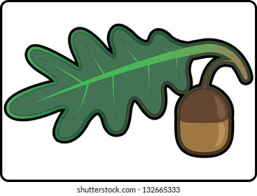 The icon in the form of oak leaves and acorns on a white background