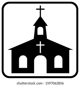 Icon in the form of a road sign with the silhouette of a Christian church.