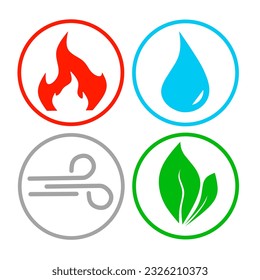 icon of the four essential elements of nature. fire, water, air and earth icons