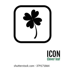 Icon of four leaf clover. Black Leaf clover sign icon. Saint patrick symbol. Flat design style. Clover with four leaves in square on white background. Vector. St. Patrick's day symbol