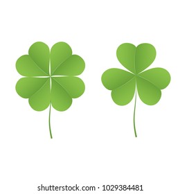 Icon of four-leafed clover and three-leafed clover. Set of icons on white background. Vector illustration.