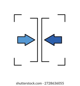 Icono de un límite de marco y flechas hacia adentro, trazado editable de trazos y trazos.