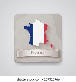 Icon of France map with flag. Vector illustration