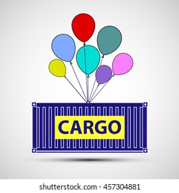 Icon freight container with balloons. Cargo delivery. Stock vector illustration.