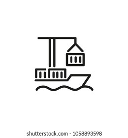 Icon of freight transportation. Shipping, loading, unloading, crane. Merchandising goods concept. Can be used for topics like cargo, international freight, export 