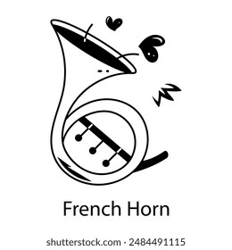 An icon of french horn in doodle style 