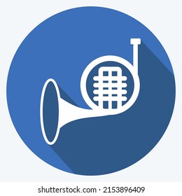 Icon French Horn. suitable for music symbol. long shadow style. simple design editable. design template vector. simple symbol illustration