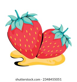 Eine Ikone frischer Erdbeeren im flachen Stil 