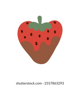 Icon fresh strawberry in delicious chocolate sauce. Ripe berries falling into chocolate vector illustration isolated on white background