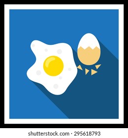 Icon of fried egg and boiled egg with half-peeled eggshell