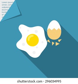 Icon of fried egg and boiled egg with half-peeled eggshell
