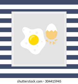 Icon of fried egg and boiled egg with half-peeled eggshell