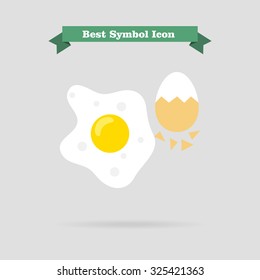Icon of fried egg and boiled egg with half-peeled eggshell